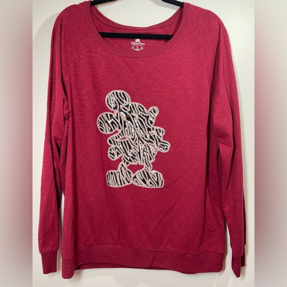 Disney Parks Women’s Sequined Mickey Mouse Long Sleeve Shirt Size‎ XL